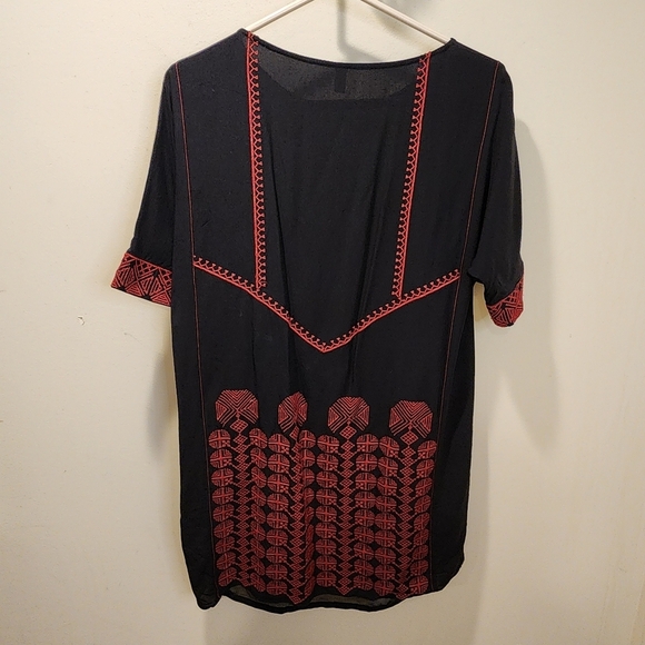 TINY by Anthropologie Black and Red Embroidered 100% Silk mini dress size M - Picture 7 of 11